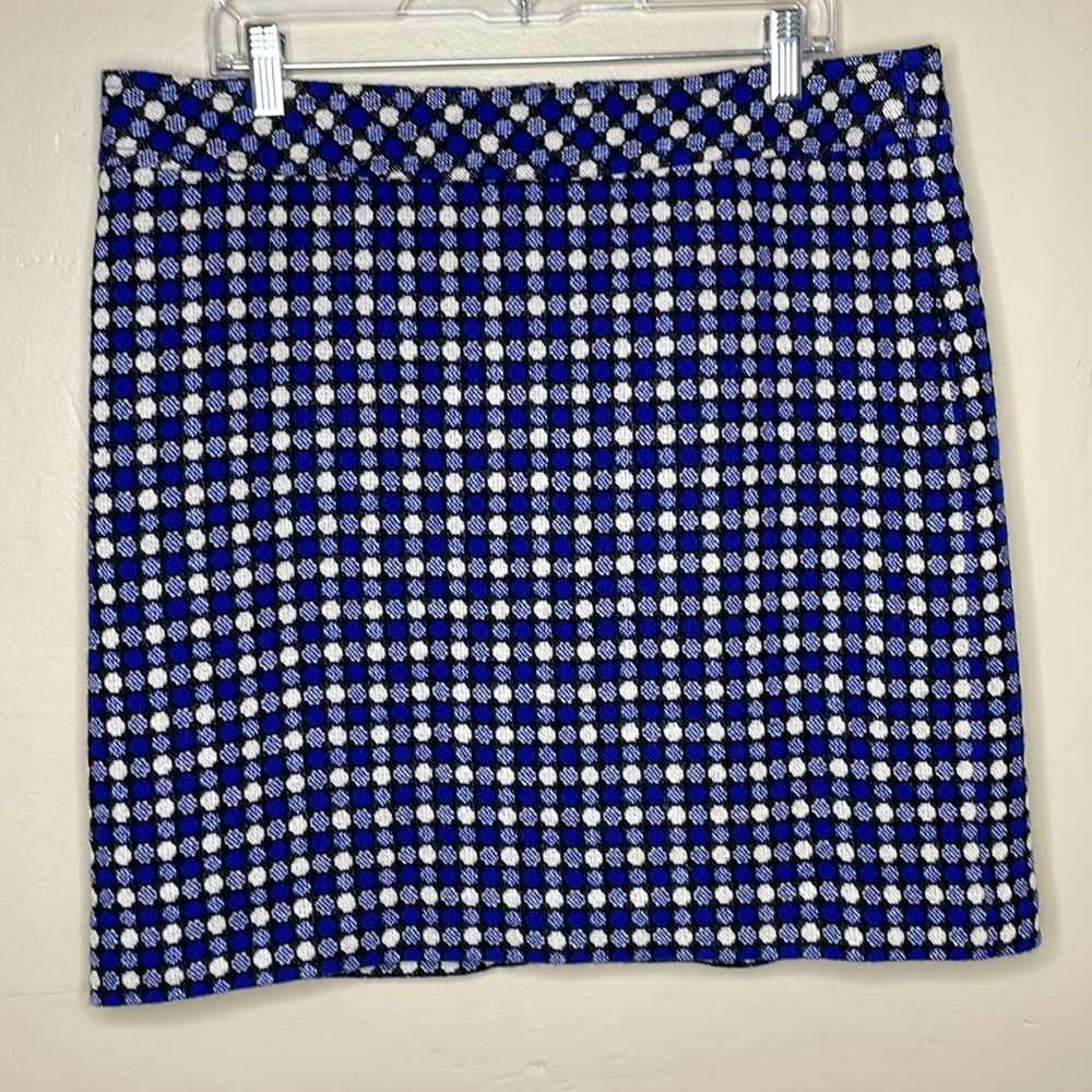 TALBOTS Petites Pencil Skirt Blue & Black WOOL Blend Geometric Pattern Academia